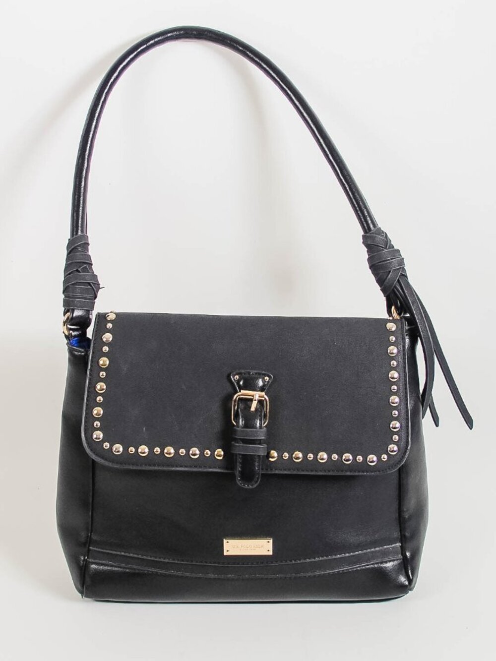 U.S. Polo Assn Black Studded Shoulder Bag Gold Hardware